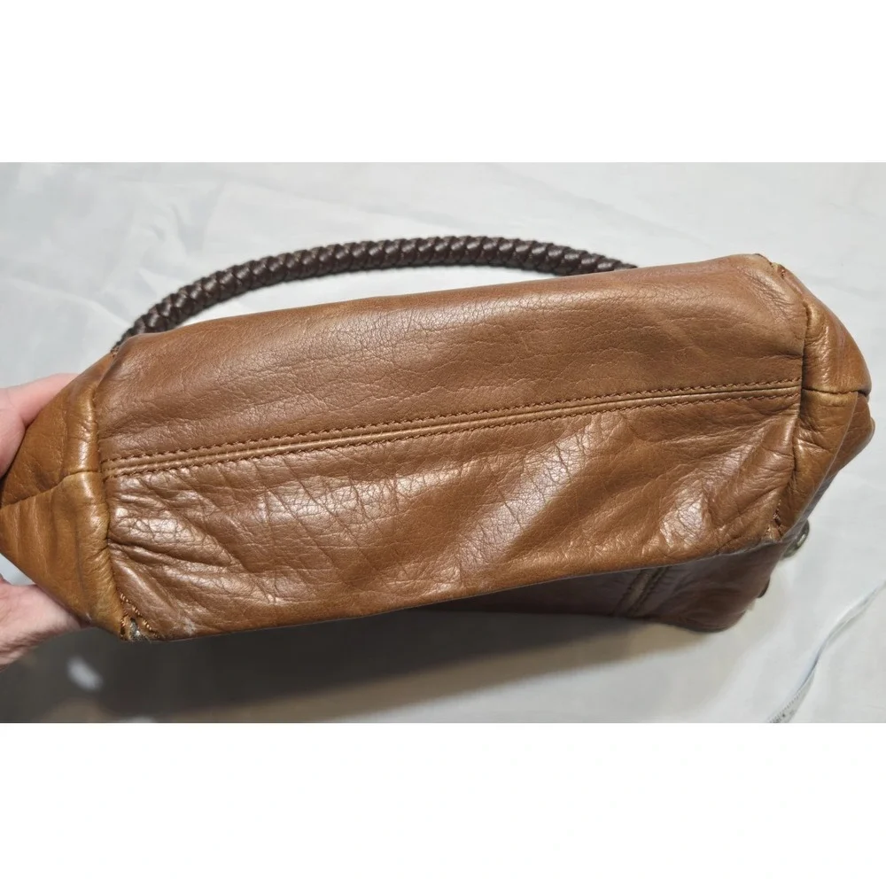 The Sak Leather Hobo Handbag Braided Strap Bronze Metallic Accent Pockets Zip - Picture 4 of 11